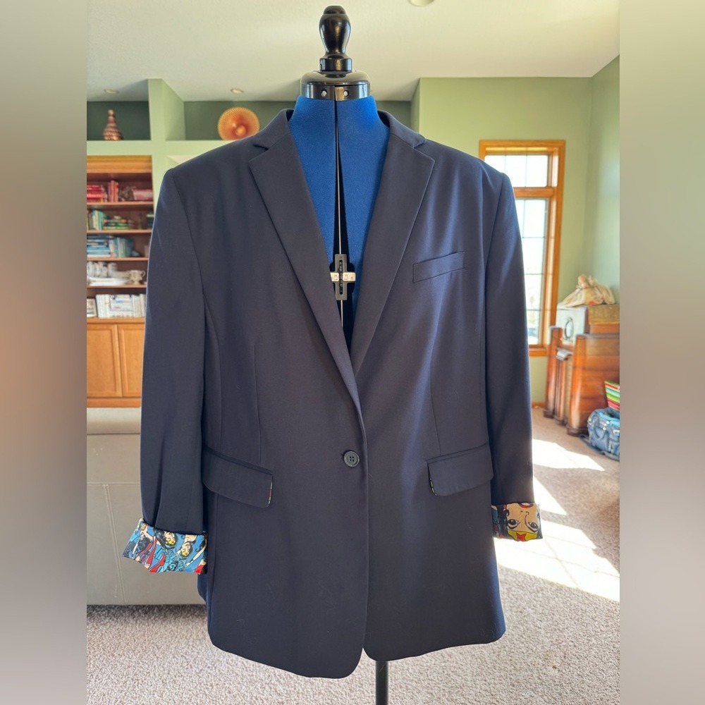 DC Comics Wonder Woman Licensed Print Lined Navy Blue Blazer Jacket Size 18